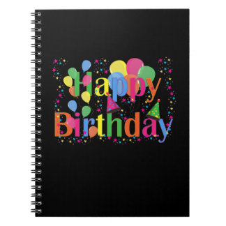 Caderno Espiral Feliz aniversário, Design Colorida,