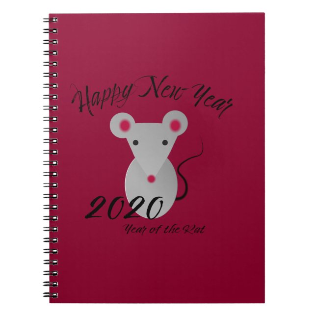 Caderno Espiral Feliz ano novo 2020 Ano do Rato (Frente)
