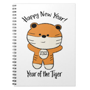 Caderno Espiral Feliz ano novo Adorável 2022 Ano do Tigre