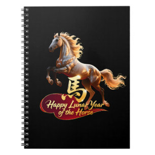 Caderno Espiral Feliz Ano Novo Lunar Majestoso Cavalo Dourado
