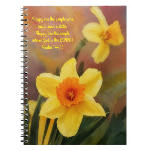 Caderno Espiral Feliz Bíblia Amarela Flores  Verso Diário