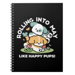 Caderno Espiral Feliz Cachorro A Cair Em Maio - Arte Canina Kawaii