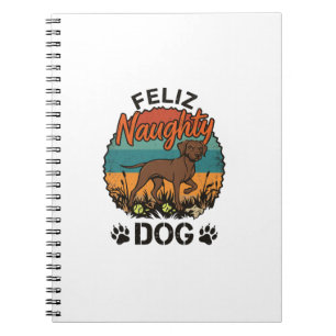 Caderno Espiral Feliz Cachorro Travesso Marrom Sol Retro Pegadas