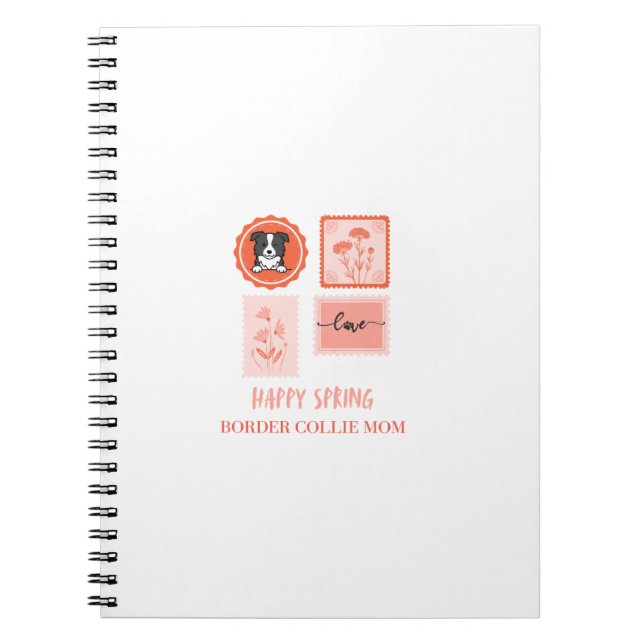 Caderno Espiral Feliz Cão de Pastoreio de Border Collie da Primave (Frente)