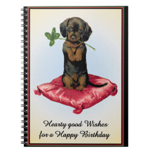 Caderno Espiral Feliz Cartão de Aniversário com Dachshund Cute