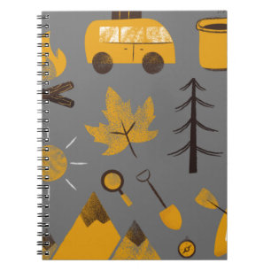 Caderno Espiral Feliz Cinza de Camper e notebook amarelo