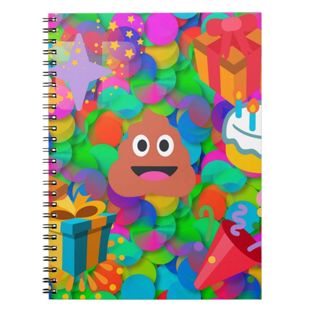 Caderno Espiral feliz cocô de aniversário emoji (Frente)