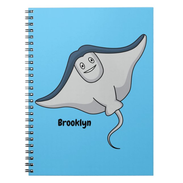 Caderno Espiral Feliz desenho animado de peixes-raia (Frente)