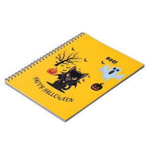 Caderno Espiral Feliz Dia das Bruxas de Gato Feliz e Engraçado