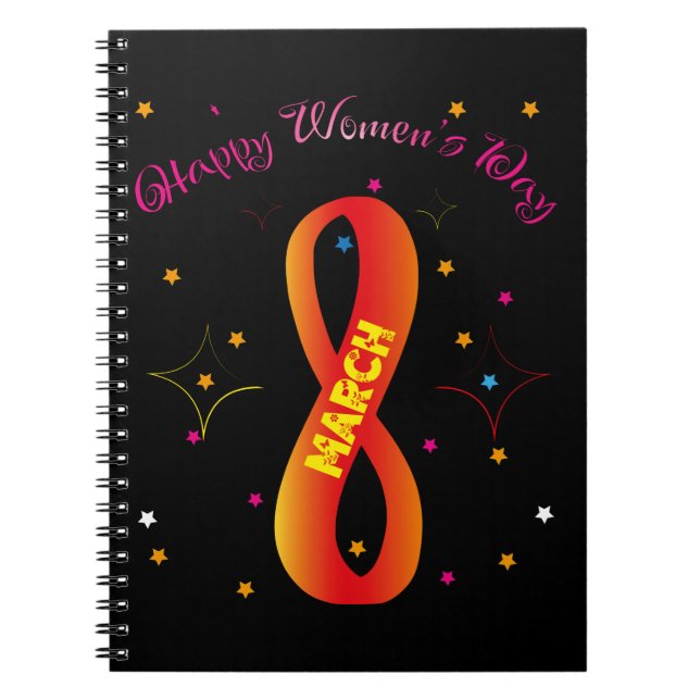 Caderno Espiral Feliz Dia das Mulheres 8 de março (Frente)