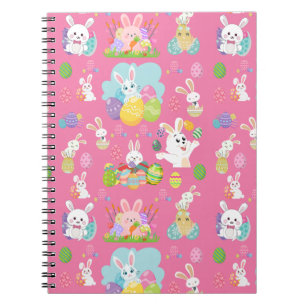 Caderno Espiral Feliz dia de Páscoa - Padrão Coelho Engraçado e Ov