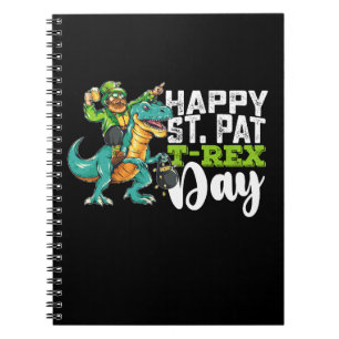 Caderno Espiral Feliz Dia de São Patrício Pat T Rex Dinosaur