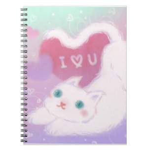 Caderno Espiral Feliz Dia dos Namorados com Gato Branco Fofinho