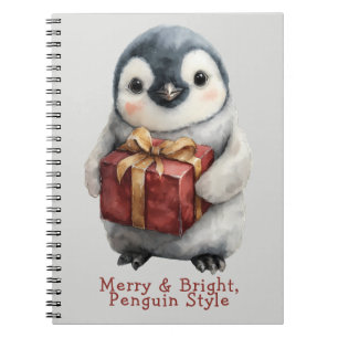 Caderno Espiral Feliz e Pinguim Brilhante Natal