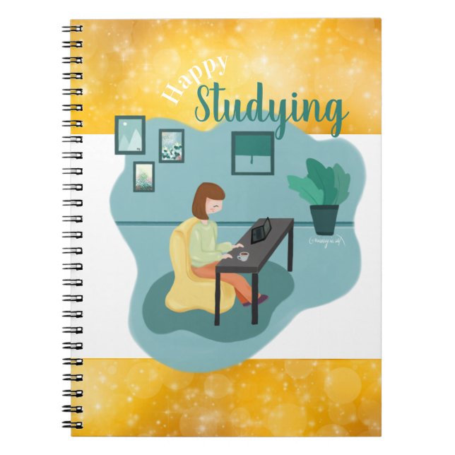 Caderno Espiral Feliz Estudo da Dourada Ilustração Verde (Frente)