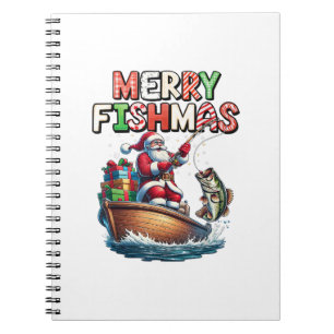 Caderno Espiral Feliz Fishmas Papai Noel Amantes de Pesca Fun Dive