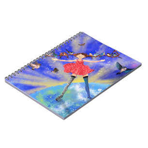 Caderno Espiral Feliz Garota com Pássaros - Feliz