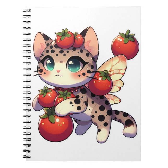 Caderno Espiral Feliz gato giro com tomate (Frente)