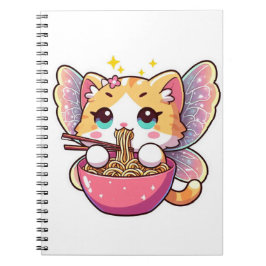 Caderno Espiral Feliz gato giro comendo macarrão