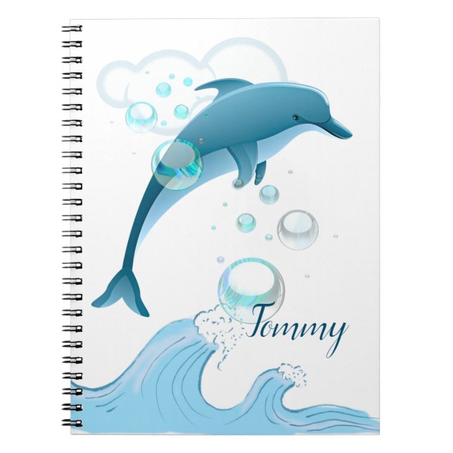 Caderno Espiral Feliz golfinho salpicante com bolhas (Frente)