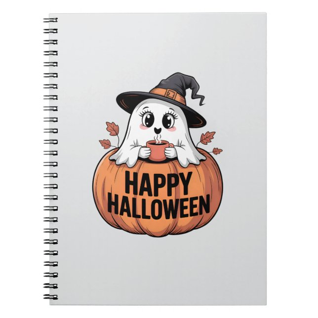 Caderno Espiral Feliz Halloween Caffeine Ghost (Frente)