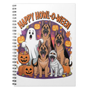 Caderno Espiral Feliz Halloween de Pastor Alemão