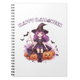 Caderno Espiral Feliz Halloween Roxo Bruxas Pumpkins & Bats