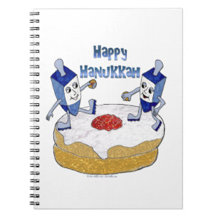 Caderno Espiral Feliz Hanukkah Dreidels Dançantes Donut de Geléia