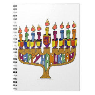 Caderno Espiral Feliz Hanukkah Dreidels Menorá