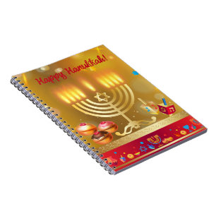 Caderno Espiral Feliz Hanukkah Luzes Feriado Judaico Dourado