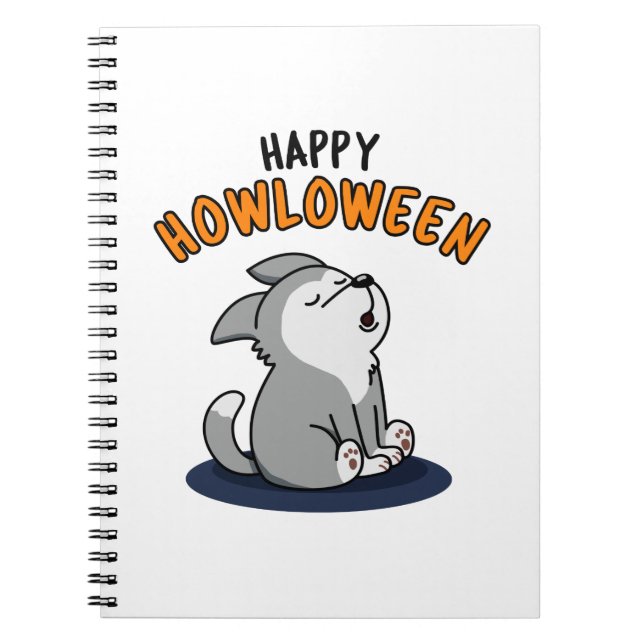 Caderno Espiral Feliz Howloween Piada Divertida de Cachorro  (Frente)