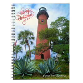 Caderno Espiral Feliz Jupiter Inlet Lighthouse Flórida de Natal