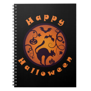 Caderno Espiral Feliz lanterna do Halloween aranhas e morcegos neg