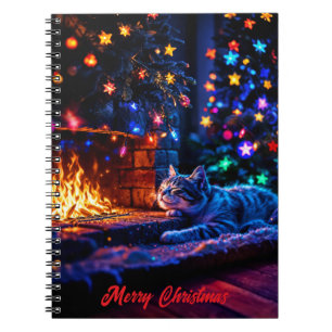 Caderno Espiral Feliz lareira de gato Feliz Natal