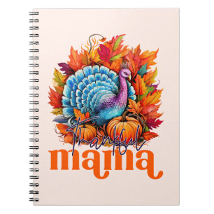 Caderno Espiral Feliz Mama Turquia e Autumn Leaves Foliage