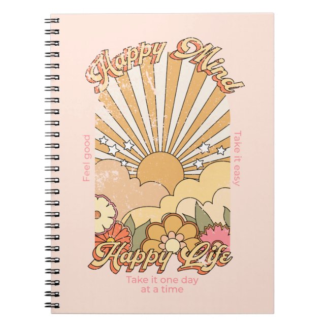 Caderno Espiral Feliz Mente Feliz Vida Hippy Groovy Vibes (Frente)