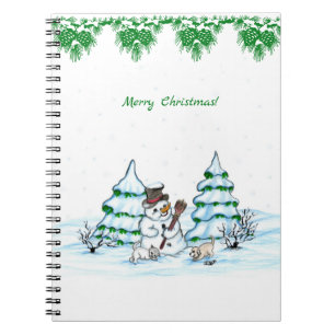 Caderno Espiral Feliz Natal! Boneco de Neve com Gato e Cachorrinho