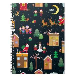 Caderno Espiral Feliz Natal com uma família alegre e neve