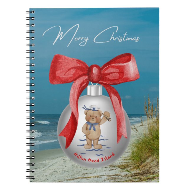 Caderno Espiral Feliz Natal Costeiro Hilton Head Island Beach (Frente)