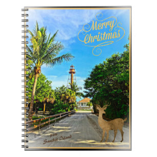 Caderno Espiral Feliz Natal do Farol FL da Ilha Sanibel