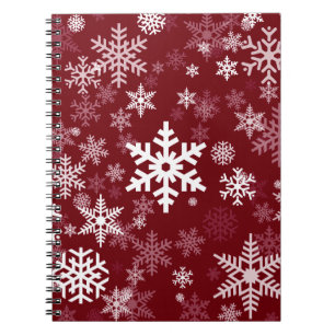 Caderno Espiral Feliz Natal Flocos de neve Padrão Borgonha
