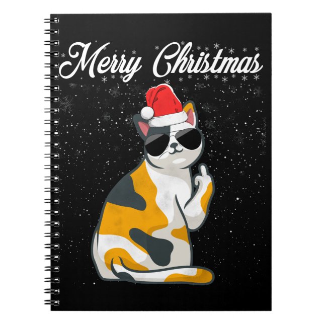 Caderno Espiral Feliz Natal Gato do Meio Dedo Rude Xmas Feio C (Frente)