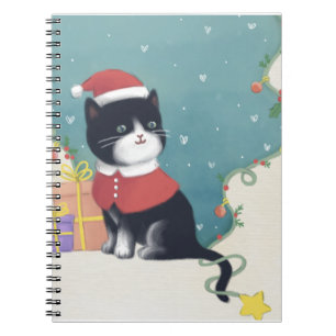 Caderno Espiral Feliz Natal: Gato Ilustra Arte