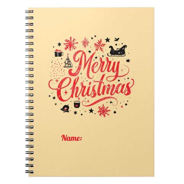 Caderno Espiral Feliz Natal Moderno Design | Vermelho e Branco (Frente)
