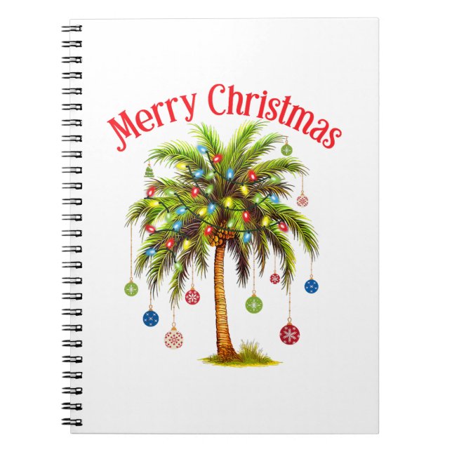 Caderno Espiral Feliz Natal Palm Tree Light Havaiana Tropical (Frente)