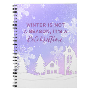 Caderno Espiral Feliz Natal Purple White House Flocos de Neve