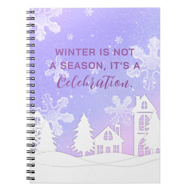 Caderno Espiral Feliz Natal Purple White House Flocos de Neve (Frente)