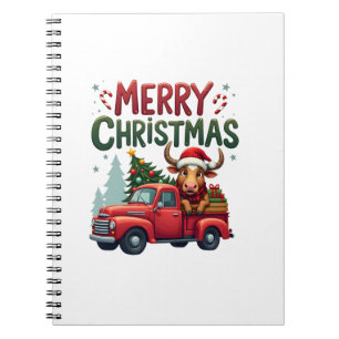 Caderno Espiral Feliz Natal Vaca das Terras Altas Escocesas Xmas F