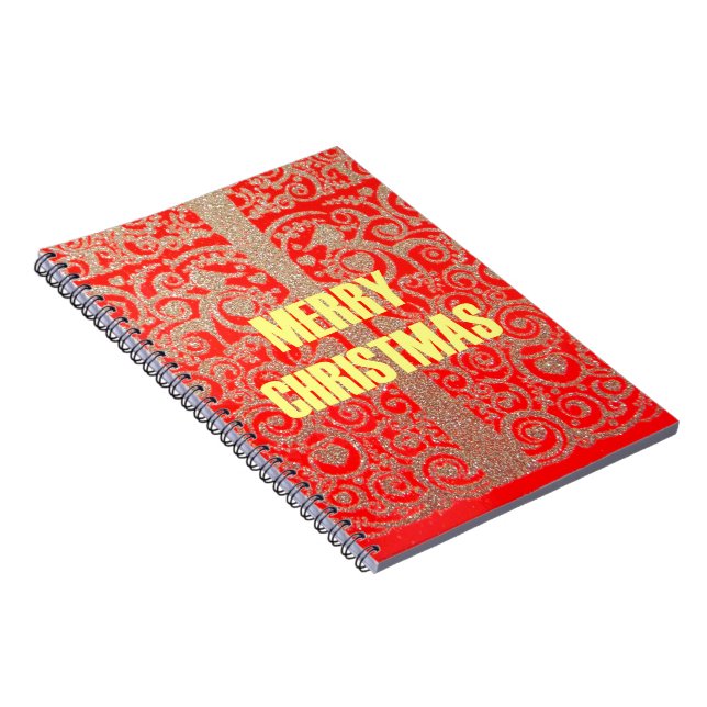 Caderno Espiral Feliz Ouro de Natal Red Snow Glitter Hearts Art (Lado Direito)
