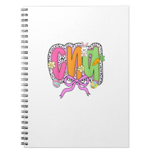 Caderno Espiral Feliz Páscoa Enfermeira CNA Coquete Laço Coelho Ov